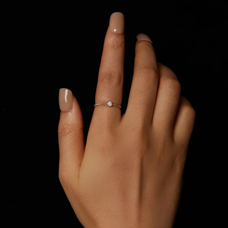 (image for) PANDORA Style Exquisite Bead Hoop Moissanite Stacking Ring (One Certificate) - M - View 5