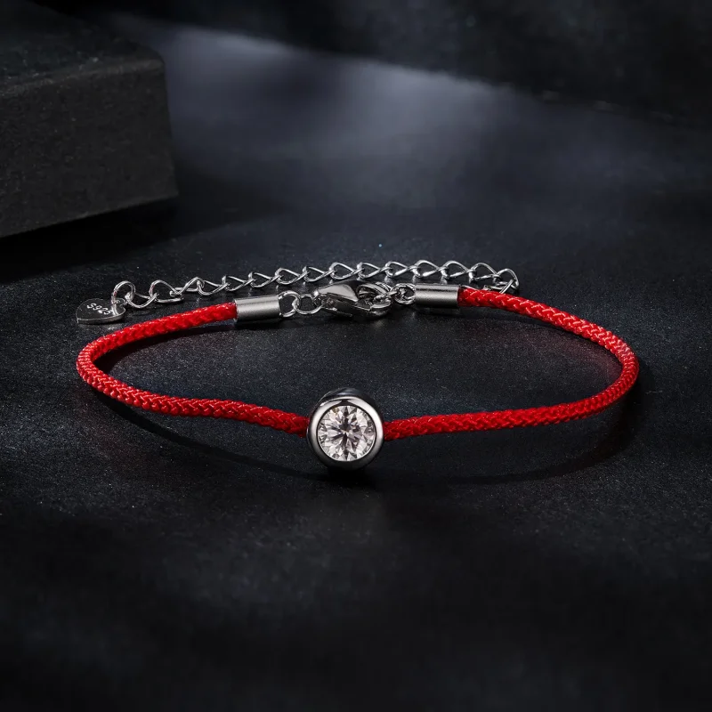 (image for) PANDORA Style Exquisite Moissanite Red Rope Bracelet (One Certificate) - MSB014 - View 3
