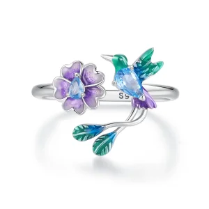 PANDORA Style Flower And Bird Open Ring - BSR536-E (image for) PANDORA Style Flower And Bird Open Ring - BSR536-E