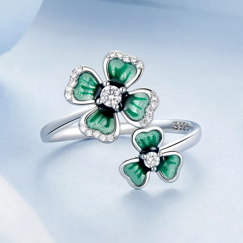 (image for) PANDORA Style Four Leaf Clover Open Ring - BSR528-E - View 3