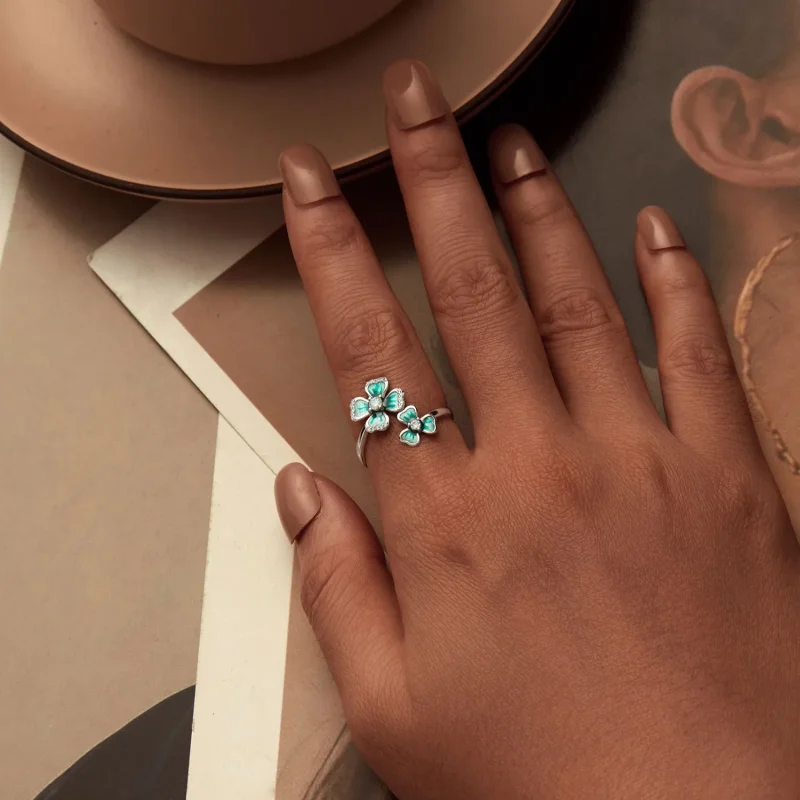 (image for) PANDORA Style Four Leaf Clover Open Ring - BSR528-E - View 6