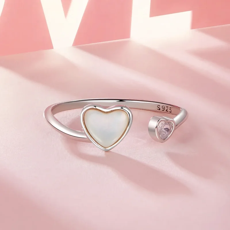 (image for) PANDORA Style Heart-Beating White Shell Open Ring - BSR520-E - View 3