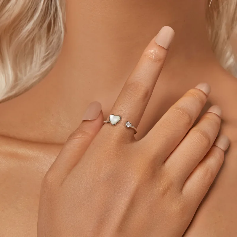 (image for) PANDORA Style Heart-Beating White Shell Open Ring - BSR520-E - View 5