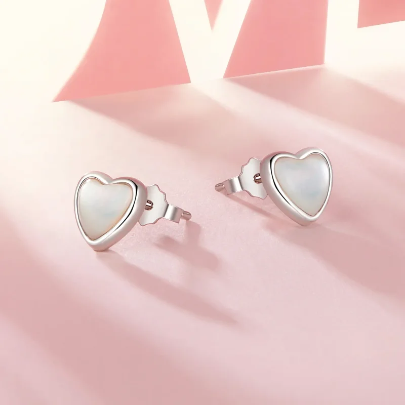(image for) PANDORA Style Heart-Warming White Earrings - BSE969 - View 3