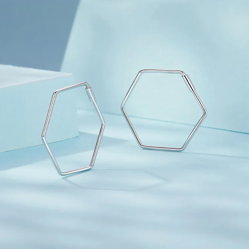 (image for) PANDORA Style Hexagon Simple Earrings - SCE1710 - View 3