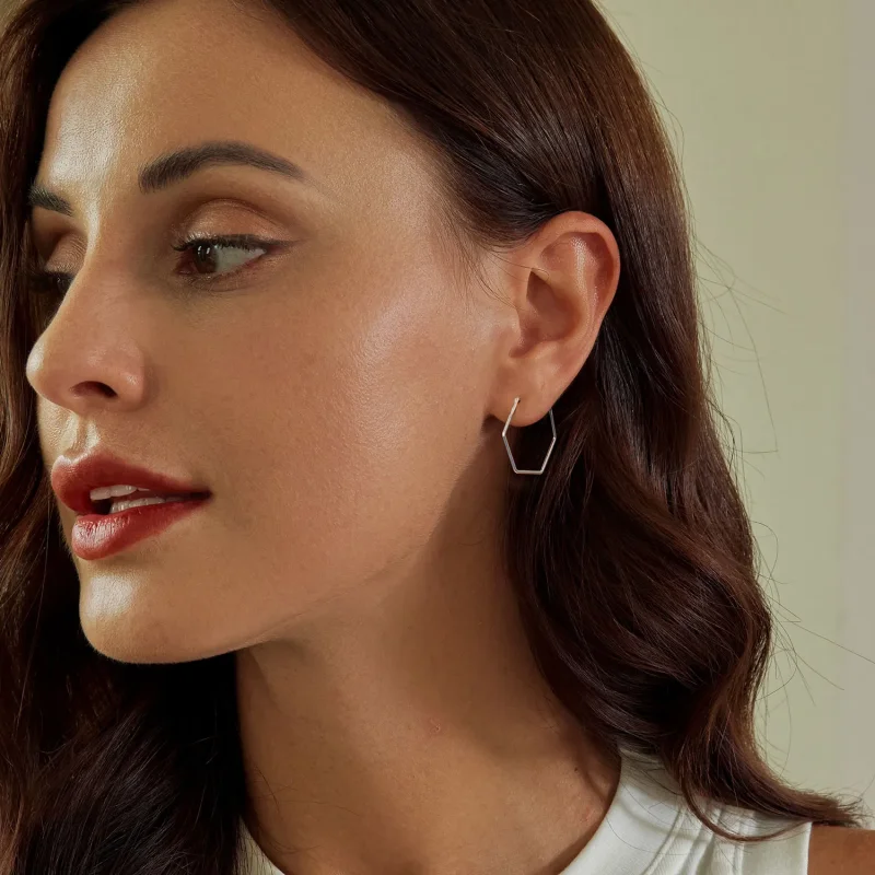 (image for) PANDORA Style Hexagon Simple Earrings - SCE1710 - View 6