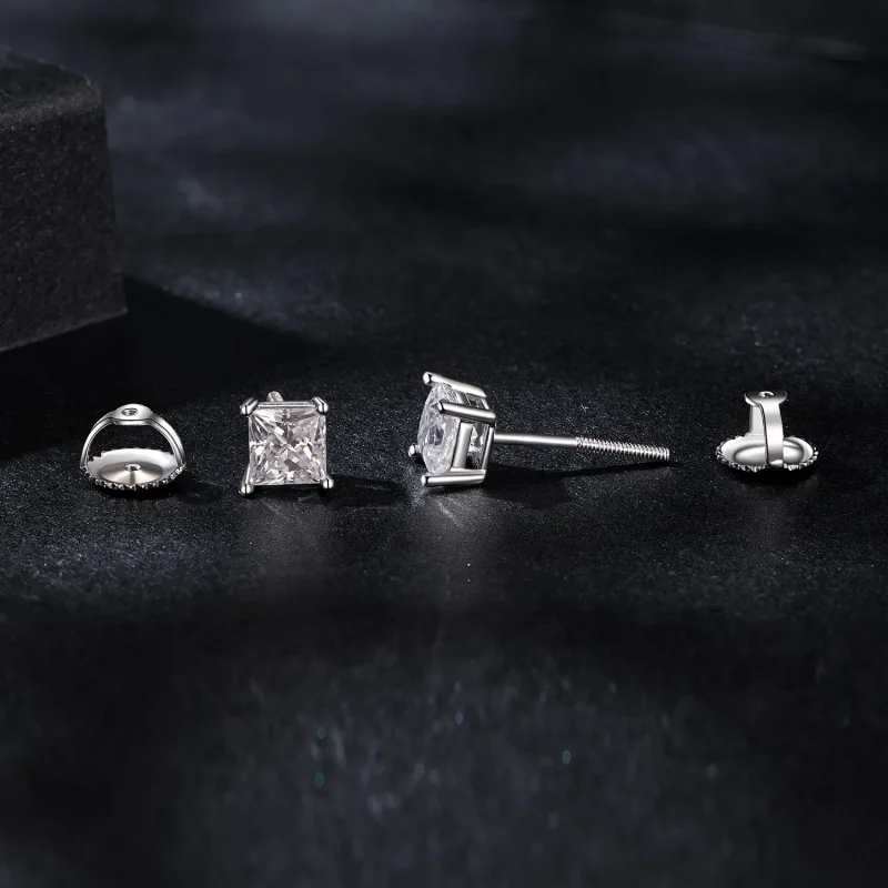 (image for) PANDORA Style Princess Moissanite Earrings (Two Certificates) - MSE047-L - View 4