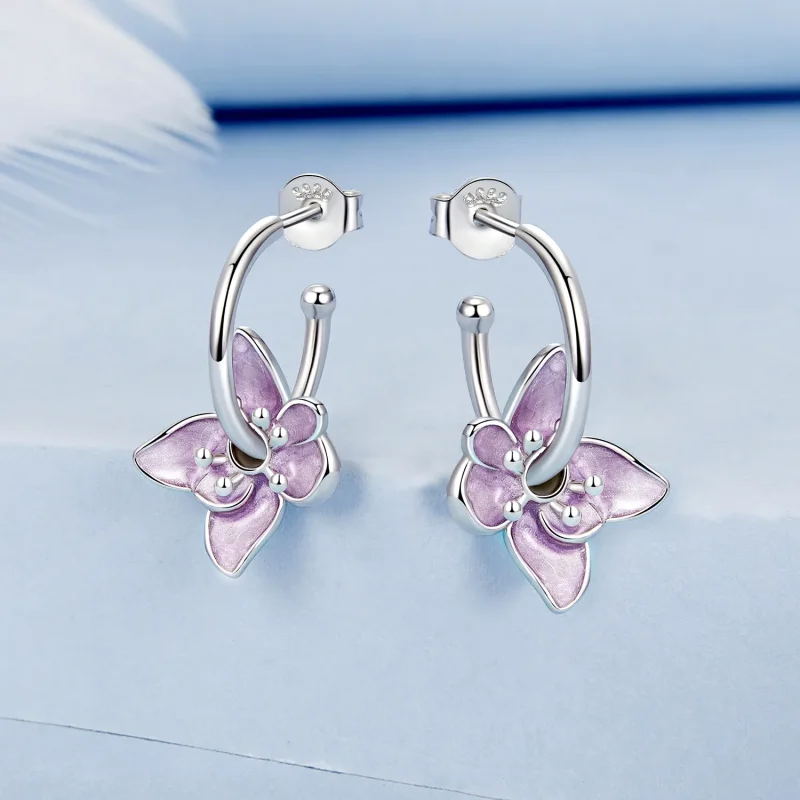 (image for) PANDORA Style Purple Flower Earrings - BSE976 - View 2