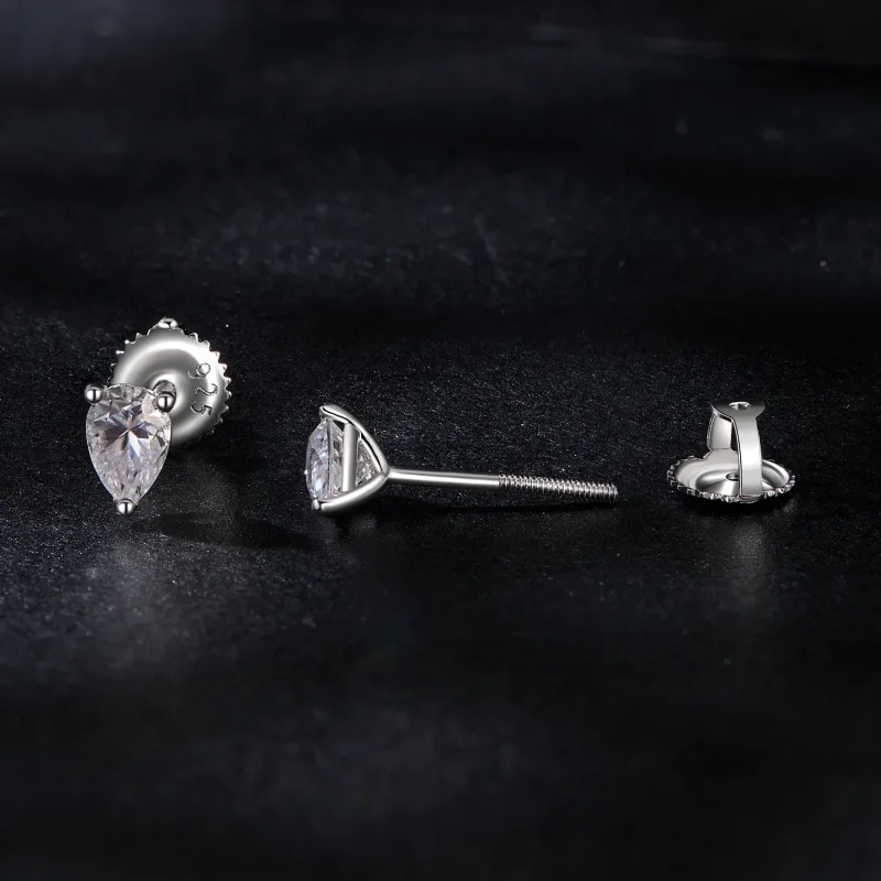 (image for) PANDORA Style Water Drop Moissanite Earrings (Two Certificates) - MSE049 - View 4