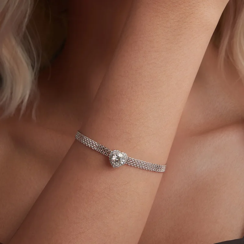 (image for) PANDORA Style Heart Moissanite Braided Bracelet (with one certificate) - MSB019 - View 4