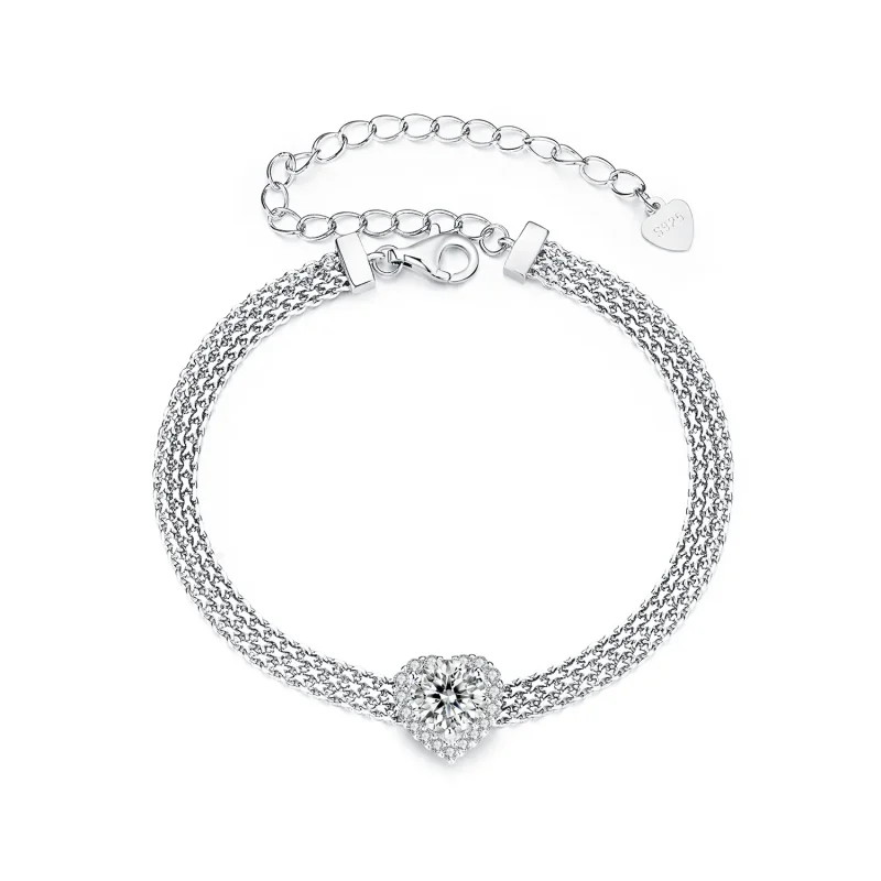 (image for) PANDORA Style Heart Moissanite Braided Bracelet (with one certificate) - MSB019