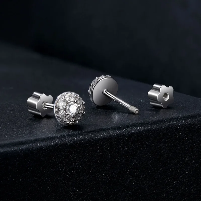 (image for) PANDORA Style Hemisphere Moissanite Earrings (with one certificate) - MSE057 - View 2