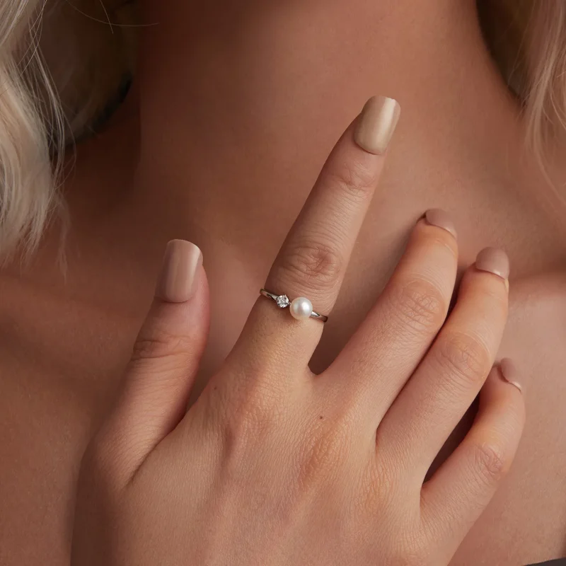 (image for) PANDORA Style Natural pearl moissanite ring (with one certificate) - MSR053 - View 4