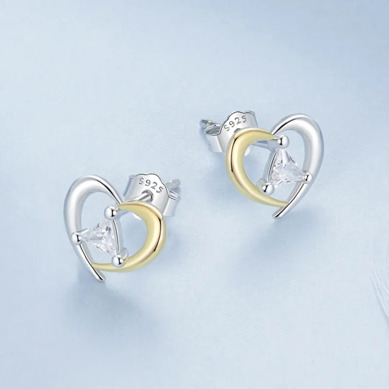 (image for) PANDORA Style Two-tone heart earrings - BSE1027 - View 3