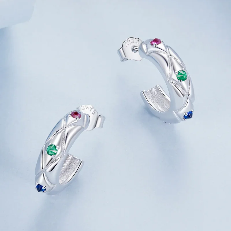 (image for) PANDORA Style Vintage diamond pattern earrings - BSE1032 - View 3