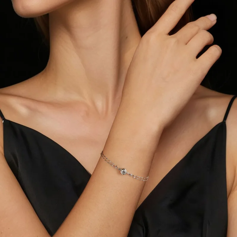 (image for) PANDORA Style 0.5ct Moissanite double tile bracelet (with one certificate) - MSB - View 5
