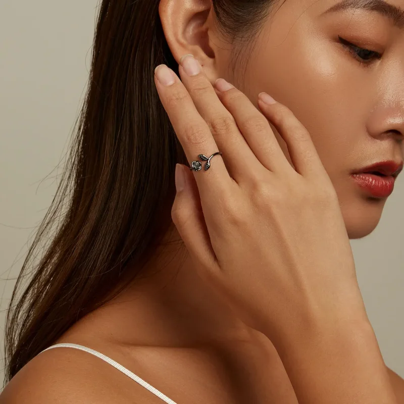 (image for) PANDORA Style Black Rose Open Ring - BSR239 - View 8