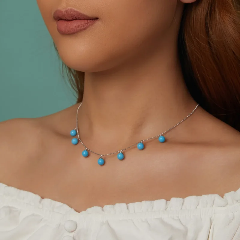 (image for) PANDORA Style Blue turquoise clavicle necklace - BSN405 - View 3