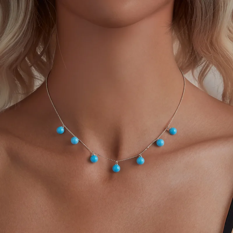 (image for) PANDORA Style Blue turquoise clavicle necklace - BSN405 - View 6