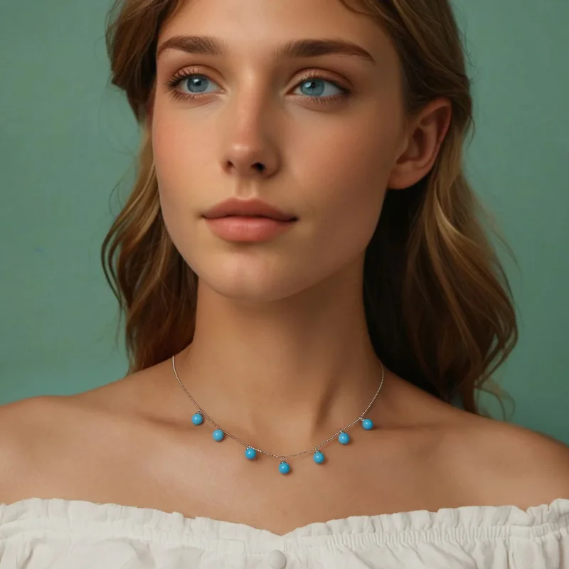 (image for) PANDORA Style Blue turquoise clavicle necklace - BSN405 - View 8