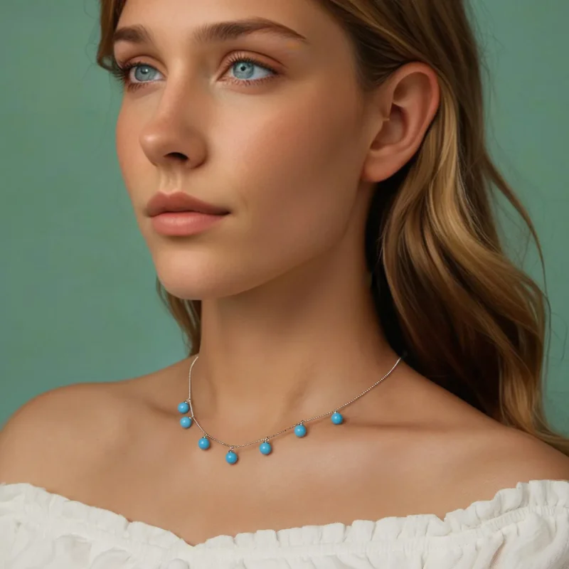 (image for) PANDORA Style Blue turquoise clavicle necklace - BSN405 - View 9