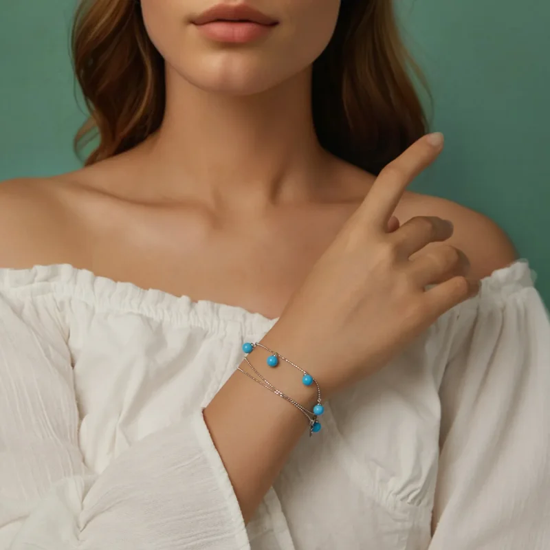 (image for) PANDORA Style Blue turquoise clavicle necklace - BSN405 - View 10