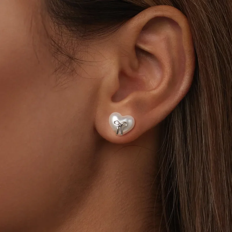 (image for) PANDORA Style Bow Heart Earrings - SCE1810 - View 6