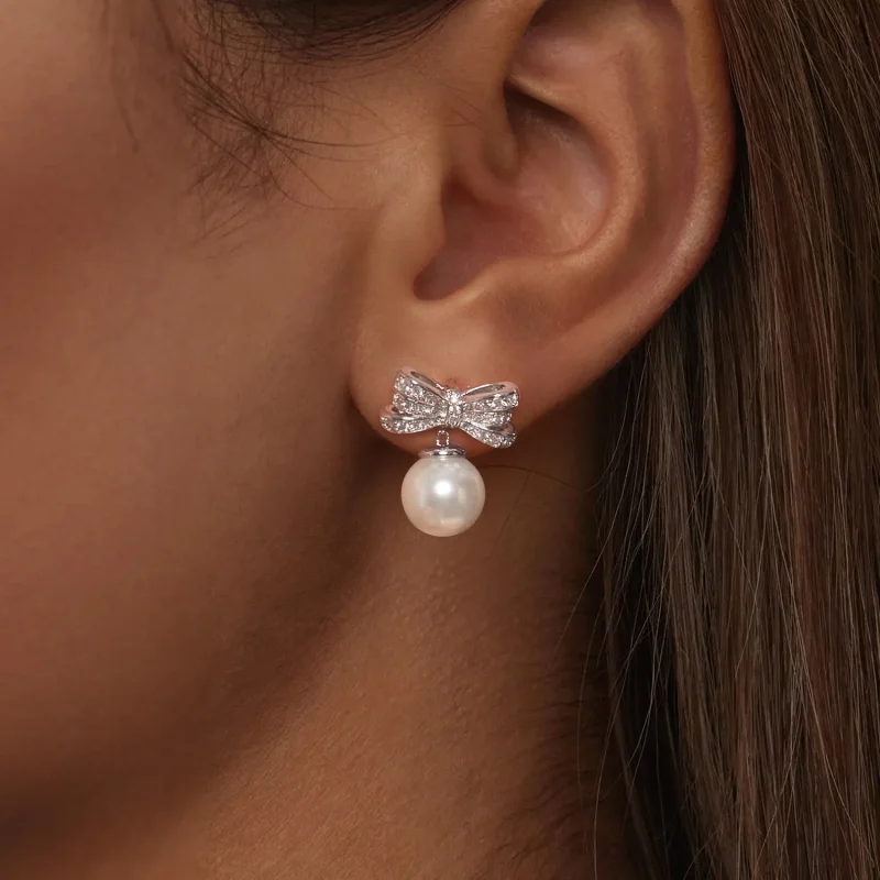 (image for) PANDORA Style Bow Pearl Earrings - YIE247 - View 6