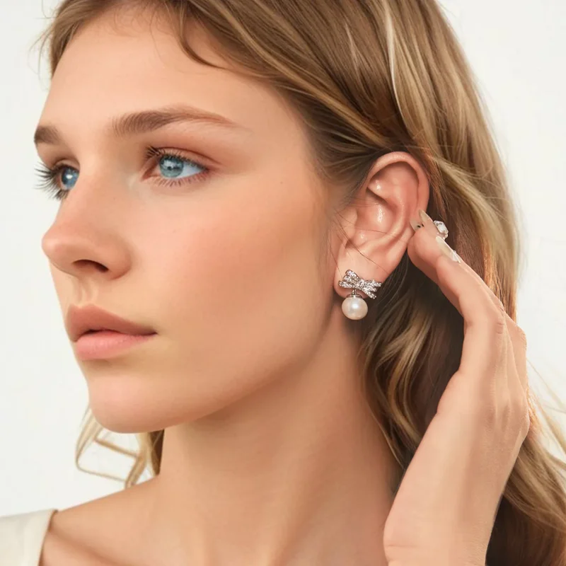 (image for) PANDORA Style Bow Pearl Earrings - YIE247 - View 7