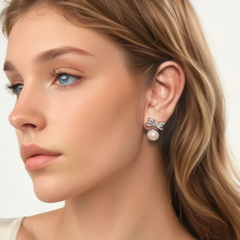 (image for) PANDORA Style Bow Pearl Earrings - YIE247 - View 8