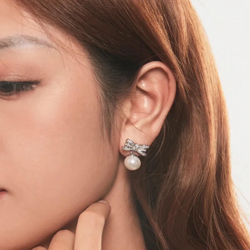 (image for) PANDORA Style Bow Pearl Earrings - YIE247 - View 10