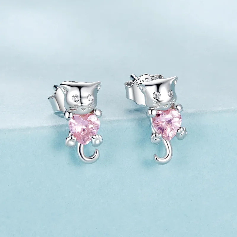 (image for) PANDORA Style Heart Cat Earrings - SCE1773 - View 2