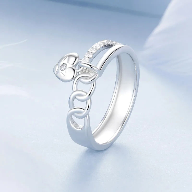 (image for) PANDORA Style Heart Shaped Double Chain Ring - BSR572 - View 2