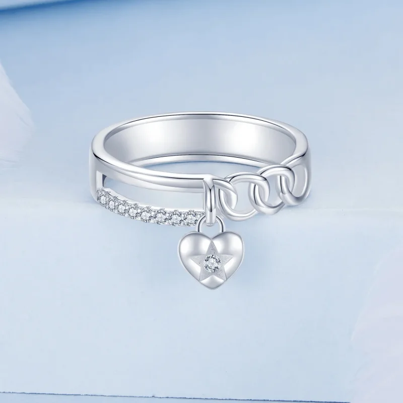 (image for) PANDORA Style Heart Shaped Double Chain Ring - BSR572 - View 3