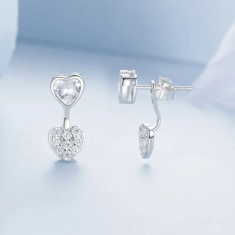 (image for) PANDORA Style Heart-shaped front and back earrings - BSE1043 - View 3