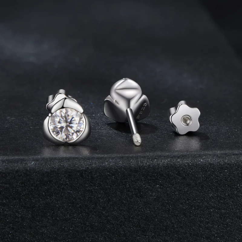 (image for) PANDORA Style Moissanite Rose Earrings (with one certificate) - MSE071 - View 2