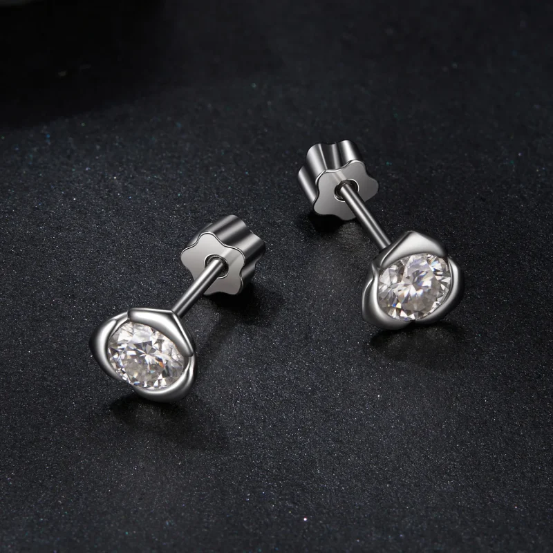 (image for) PANDORA Style Moissanite Rose Earrings (with one certificate) - MSE071 - View 3