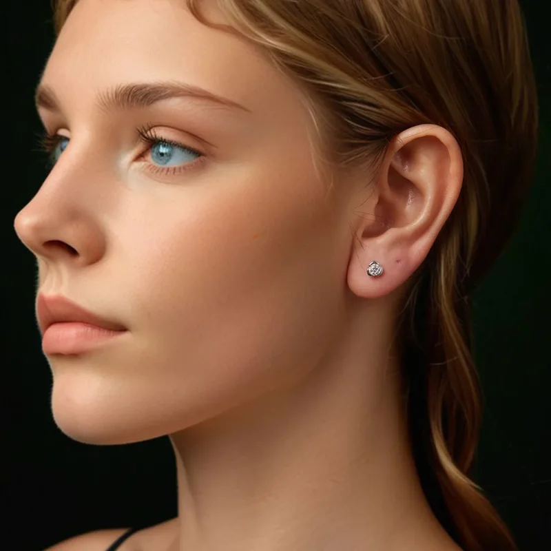 (image for) PANDORA Style Moissanite Rose Earrings (with one certificate) - MSE071 - View 8