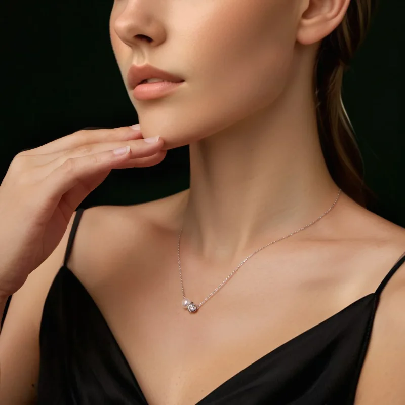 (image for) PANDORA Style Moissanite Rose Necklace (with one certificate) - MSN040 - View 6
