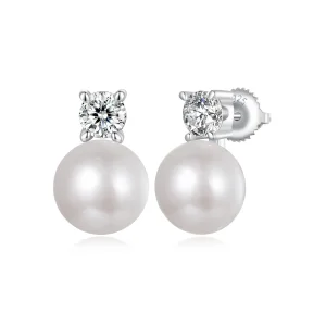 PANDORA Style Natural pearl 0.5ct moissanite earrings - MSE042-L (image for) PANDORA Style Natural pearl 0.5ct moissanite earrings - MSE042-L