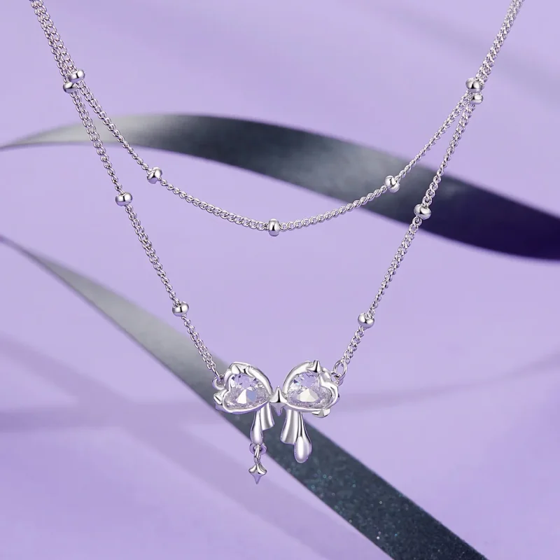(image for) PANDORA Style Shining Bow Necklace Chain - BSN398 - View 2