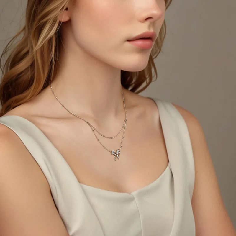 (image for) PANDORA Style Shining Bow Necklace Chain - BSN398 - View 6