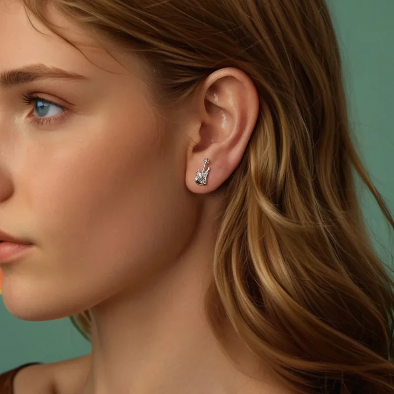 (image for) PANDORA Style Skeleton Hand Bass Earrings - SCE1806 - View 8