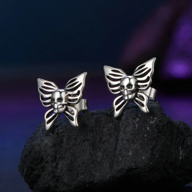 (image for) PANDORA Style Skull Butterfly Earrings - SCE1798 - View 2