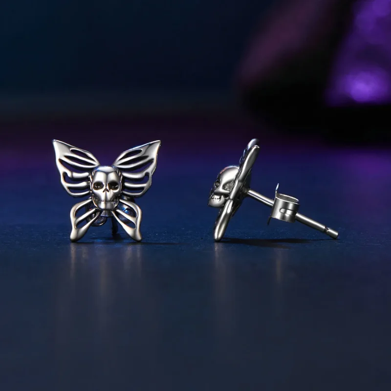 (image for) PANDORA Style Skull Butterfly Earrings - SCE1798 - View 4