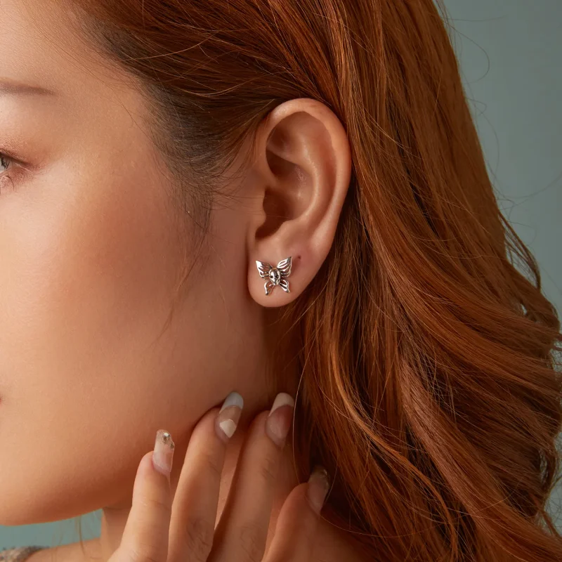 (image for) PANDORA Style Skull Butterfly Earrings - SCE1798 - View 10