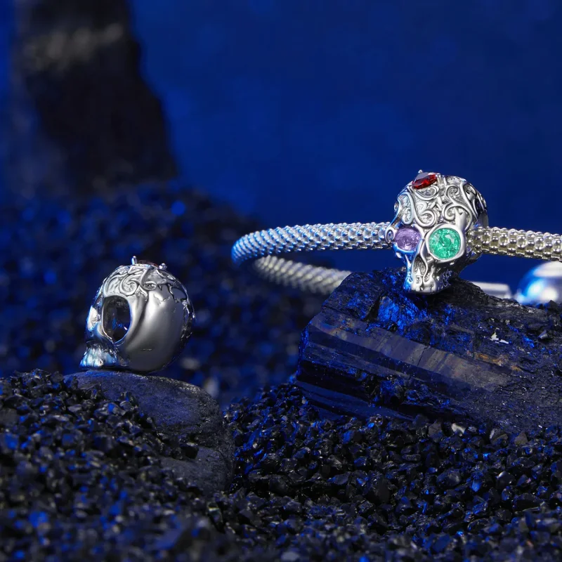 (image for) PANDORA Style Skull with floral pattern - SCC2893 - View 4
