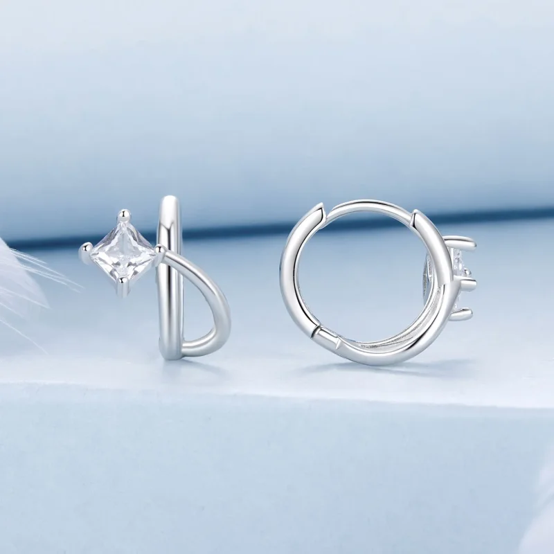 (image for) PANDORA Style Square zirconium double layer ear clips - BSE1052 - View 2