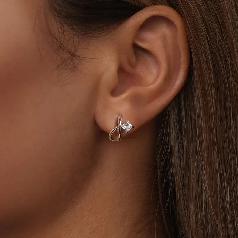 (image for) PANDORA Style Square zirconium double layer ear clips - BSE1052 - View 6