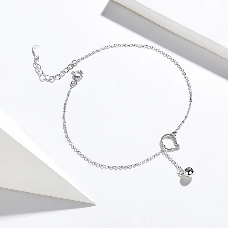 (image for) Silver Cute Kitten & Bell Anklet - SCT003 - View 2